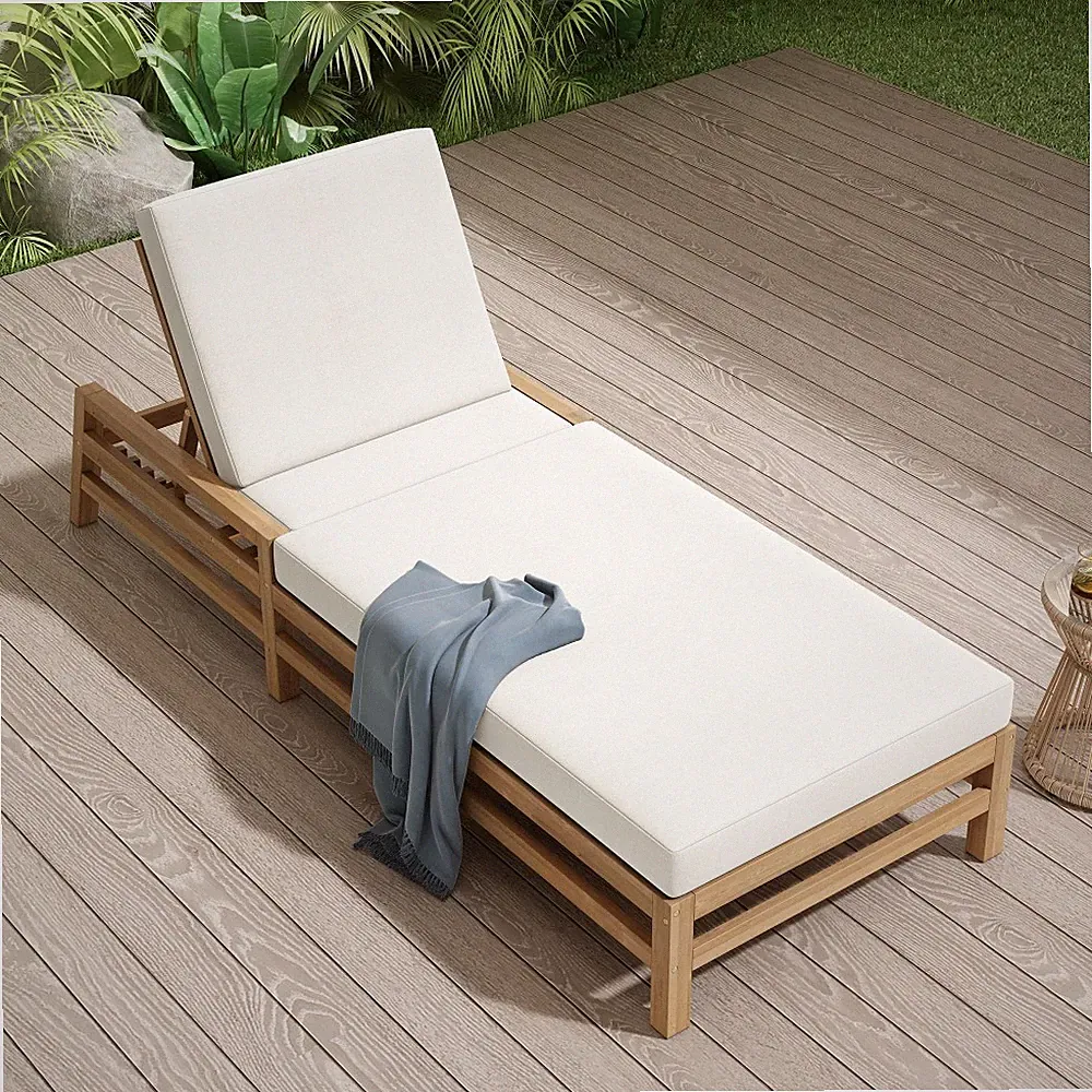 5-Position Adjustable Outdoor Chaise Lounge, Solid Wood Patio Recliner Chair