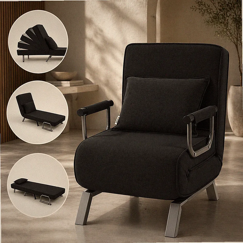 Makika Sofa Bed Recliner Chair Folding Armchair with Pillow Lounger Seat Black