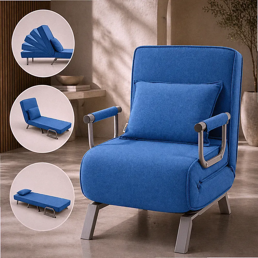 Makika Sofa Bed Recliner Chair Folding Armchair with Pillow Lounger Seat Blue