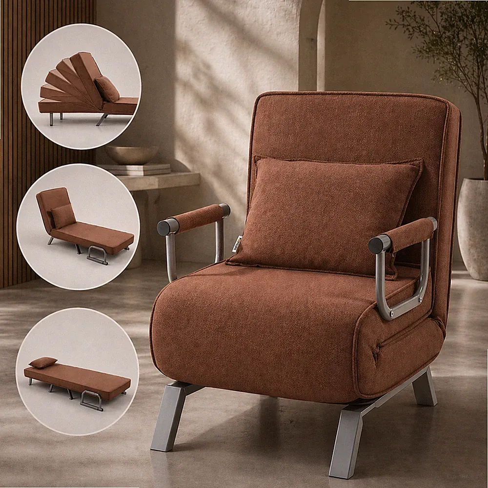 Makika Sofa Bed Recliner Chair Folding Armchair with Pillow Lounger Seat Brown