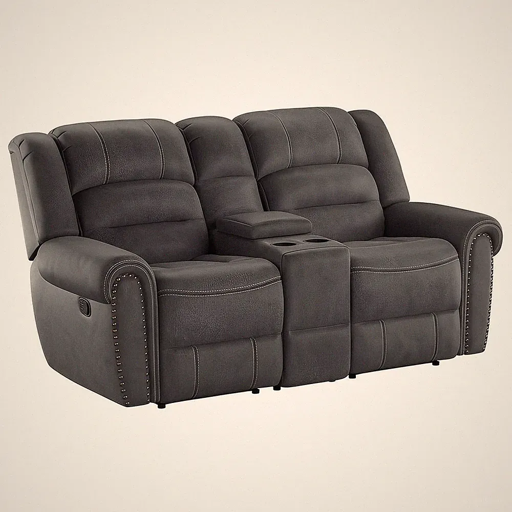 MOTION GLIDER LOVESEAT W / CONSOLE - GREY - 2 Recliners