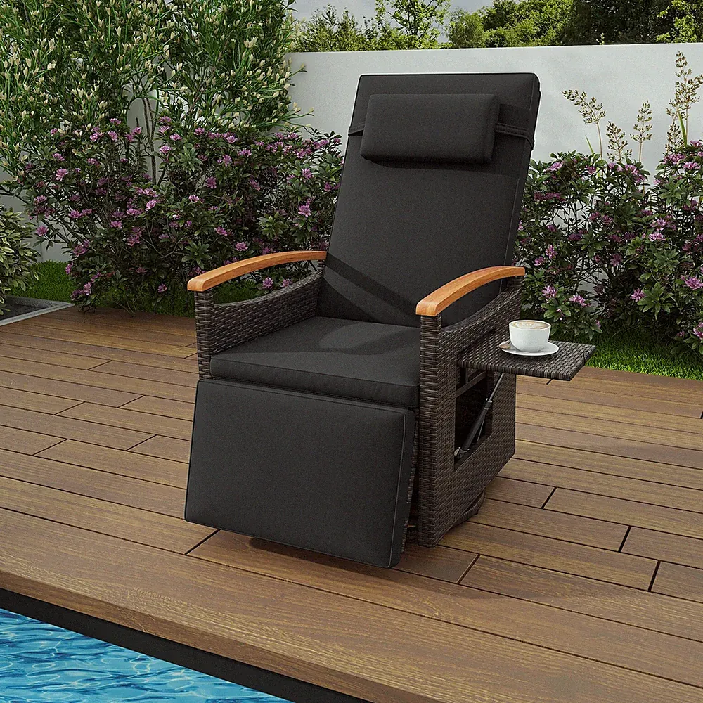 Outdoor 360° Swivel Rattan Recliner Chair Patio Wicker Chaise Lounge Chair