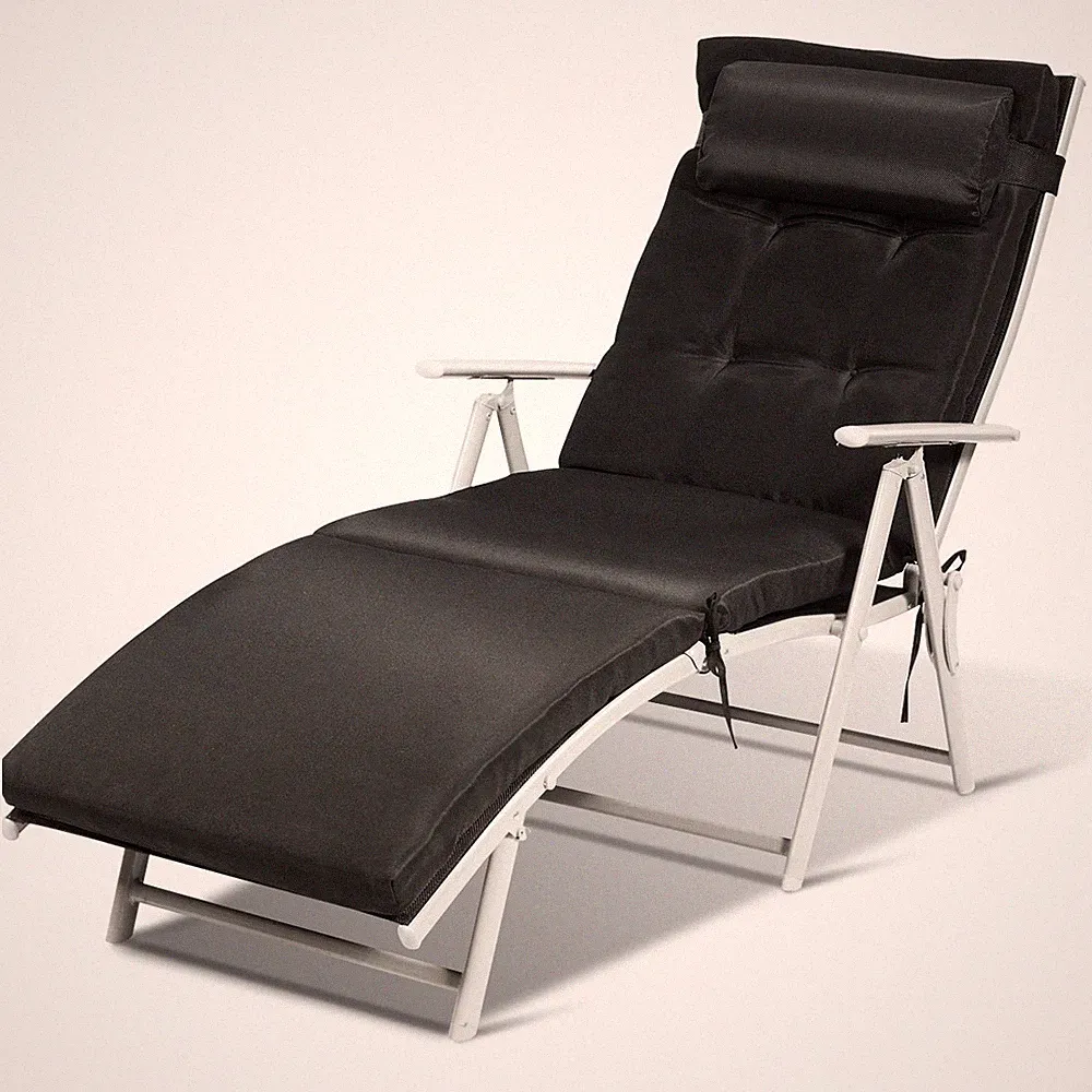 Patiojoy Patio Folding Chaise Lounge Chair Lightweight Recliner W/Cushion Black