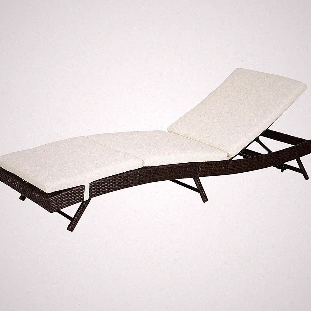 PE Rattan Chaise Lounge Chair 5-Position Reclining w/ Cushion Brown