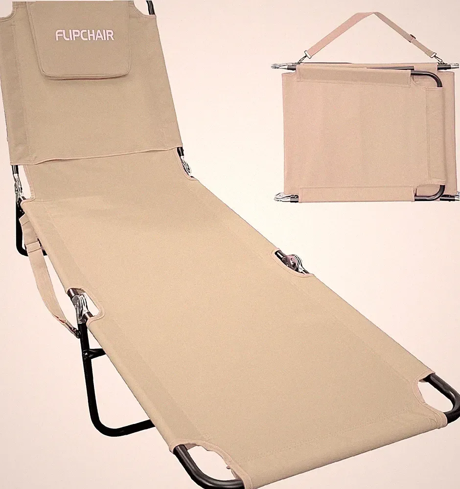Pool Chair Chaise Lounge 2 Legs Support Polyester Material Reclining Backrest He