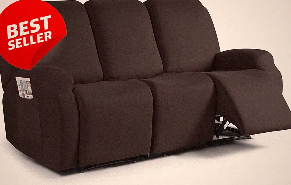 Recliner Sofa Slipcover 3-Piece Polyester Stretch 3-Seat Coffee US
