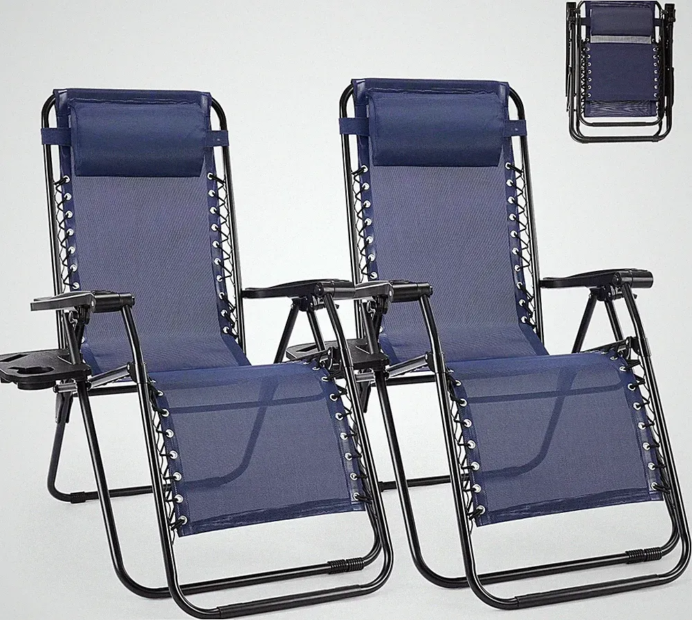 Set of 2 Zero Gravity Chair, Outdoor Lounge Chairs, Portable Folding Reclining C