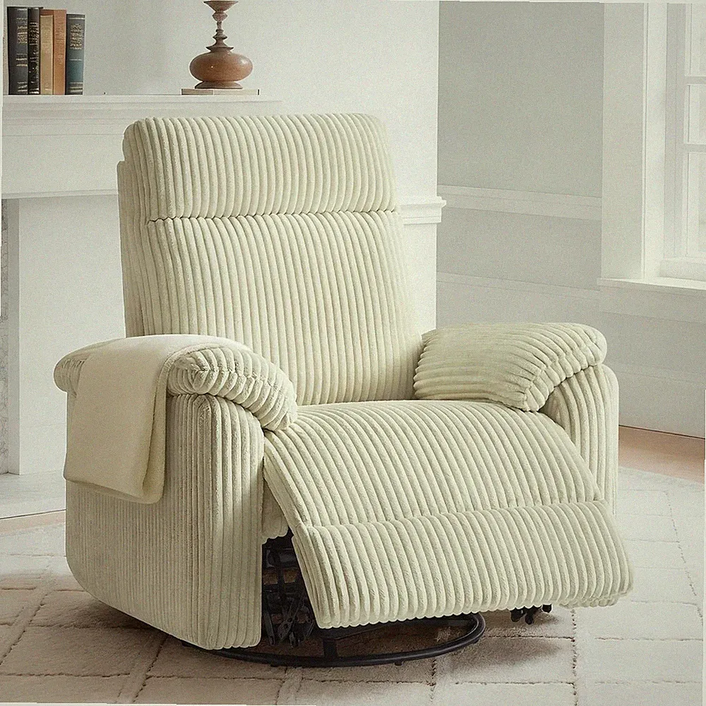 Swivel Rocker Recliner Chair Corduroy 360 Glider 3 Position Small Space