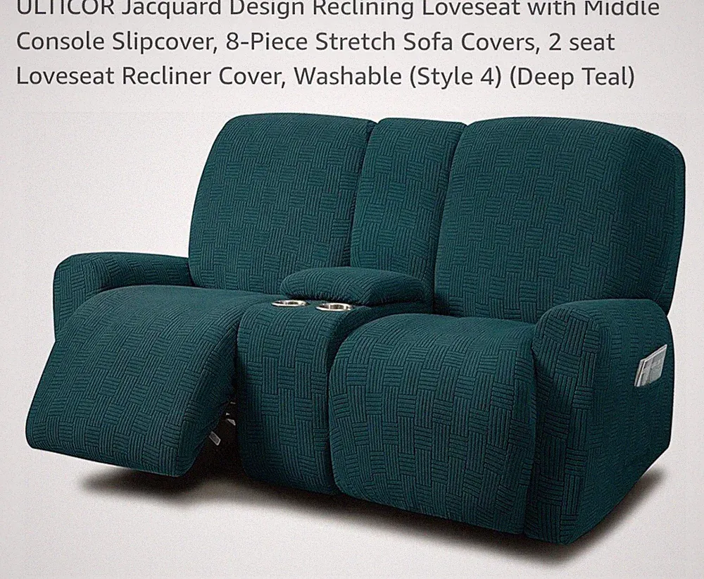 Ulticor Jaquard Design Reclining Loveseat w/Mid Console Slipcover-NEW-ORIG PKG